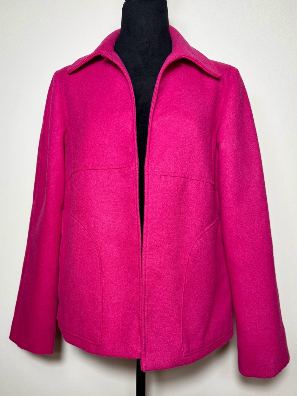 Chico’s Hot Pink "Lux" Fleeced Minimalist Open Front Jacket - Size 1